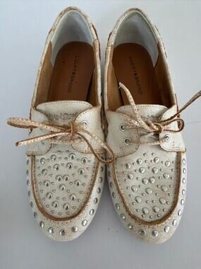 Y2K Lucky Brand Boho Studded Leather Loafers 7.5 Western Coastal Cowgirl Boho